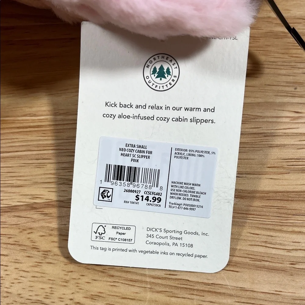NEW Northeast Outfitters 9 Toddler - 1 Youth/Kids Pink Youth Cozy Cabin Slippers